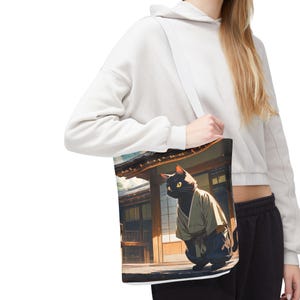 Anime-Style Kawaii Cat Tote Bag - Cute Japanese Art with Motivational Humor Quote, Personalized Gift