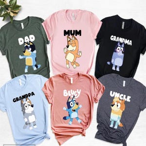 Personalized Bluey Family Matching Shirts, Custom Bluey Birthday Party Shirts, Bluey Cartoon Shirt, Bluey Mom Dad Family Matching Tees