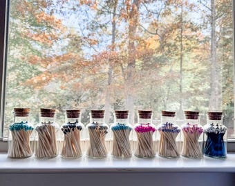 Fancy Match Jar: 50 Decorative Matches, 9 Colors, Candle Accessories, Modern Decor