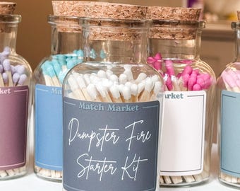 Dumpster Fire Starter Kit Apothecary Match Jar: Decorative Matches with Striker - 50 Safety Matches