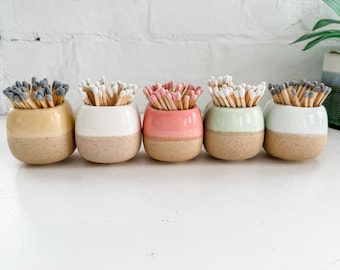 Set of 5 Ceramic Match Holders with Matches, Decorative Home Accent