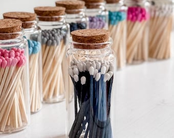 Decorative Matches in Glass Vial – Colored Tip Matchsticks, Candle Accessory
