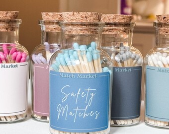 Fancy "Safety Matches" Apothecary Match Jar: Decorative Matches with Striker - 50 3" Matchsticks
