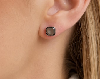 Black Stud Earrings,  925 Sterling Silver, Crystal Stud Earrings, Minimalist Studs, Bridesmaid Gifts, Anniversary, Birthday, Gift For Her