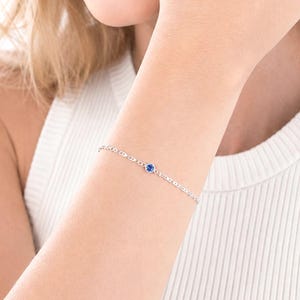 Dainty Birthstone Bracelet, Adjustable 925 Sterling Silver Chain Bracelet, Cubic Zirconia Jewelry, Birthday Gift for Her, Bridesmaid Gifts