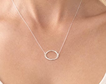 Sterling Silver Chain Necklace, 18 Inch Silver Necklace, Organic Oval Pendant, Dainty Jewelry, Anniversary, Birthday Gift for Her