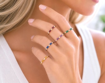 Födelsestensring, personlig markisinnans födelsemånadsring, 925 sterlingsilver 18K guldplätering, minimalistiska vardagssmycken, födelsedagspresent