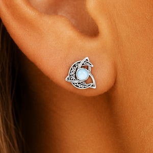 Moonstone Earrings, Crescent Moon Stud Earrings, Celestial Dainty Jewelry, 925 Sterling Silver Studs, Minimalist Gift for Her