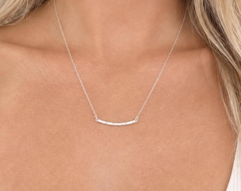 Sterling Silver Chain, 18 Inch Necklace, Hammered Bar Pendant, Dainty Everyday Jewelry, Bridesmaid Gifts, Anniversary, Birthday Gift for Her