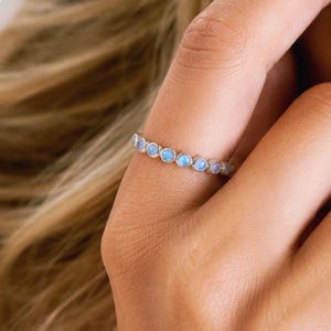 Moonstone Stacking Ring, June Birthstone Jewelry, 925 Sterling Silver, Dainty Celestial Stackable Band, Minimalist Everyday Gift for Her