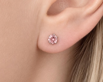 Crystal Stud Earrings, Small 4mm Sterling Silver Studs, Pale Pink Earrings, Bridesmaid Gifts, Anniversary Gift, Thinking of You Gift