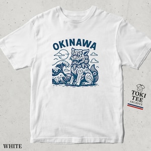 Okinawa Shisa Lion T-Shirt Japanese Wave Art Tee / Vintage Asian Culture Shirt Ocean Guardian Design Unisex Soft Cotton Graphic Tee
