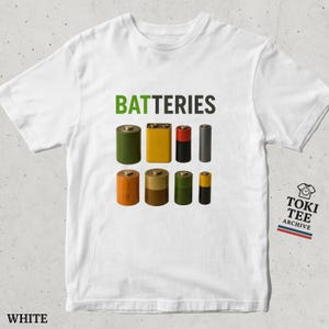 Retro Batteries T-Shirt: Geek Humor Tee for Engineers & Tech Lovers