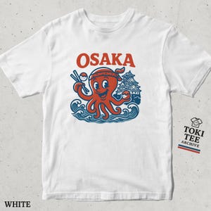 Osaka Japan Octopus T Shirt with Takoyaki and Japanese Castle Illustration / Cute Kawaii Travel Souvenir Tee for Anime and Food Lovers