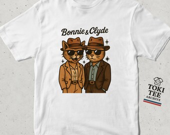Bonnie and Clyde Cat T-Shirt: Retro Gangster Kitty Graphic Tee