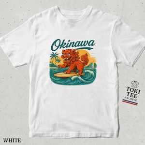 Okinawa Surfing Shisa T-Shirt: Retro Japanese Beach Vacation Tee