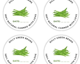Editable Dilly Green Beans Jar Labels - Farmhouse Canning Stickers - Food Labels