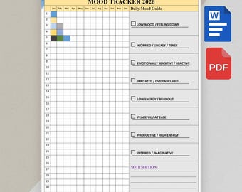 Mood Tracker - Year in Pixels  | Printable Mood Journal | Minimal Self-Care Planner