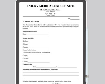 Editable Injury Medical Note – Work & School