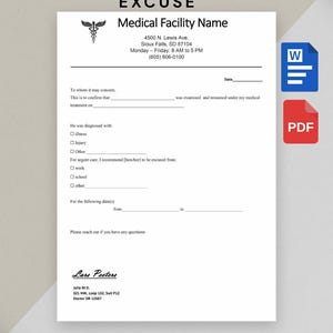 Plantilla editable de justificante médico / Certificado de atención urgente (PDF, Word, Canva)