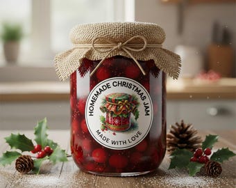 Editable Christmas Jam Jar Stickers: Printable Holiday Canning Labels (Digital Download)