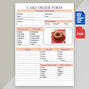 Editable Cake Order Form  Planner – Bakery Business Template (Printable PDF)
