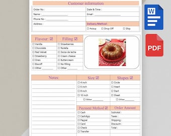 Editable Cake Order Form  Planner – Bakery Business Template (Printable PDF)