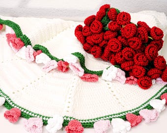Handmade Crochet Bouquet Blanket, Rose Bouquet Blanket, Wedding Gift, Gift For Mom, Grandma, Birthday gift, Graduation gift, Adult gift