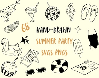 Sommer Party Clipart: Handgezeichnete Strand & Pool Grafiken (SVG, PNG digitaler Download)