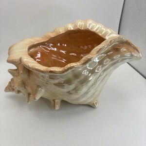 Vintage Atlantic Mold Conch Shell Ceramic Planter Pink Inside Retro Beach Decor