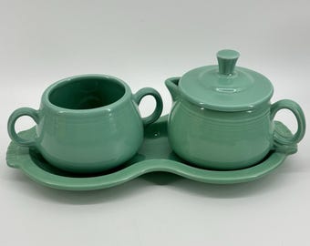 HLC Fiesta Ware Sugar Creamer Set with Tray Sea Mist Green 4 Total Pieces 1997