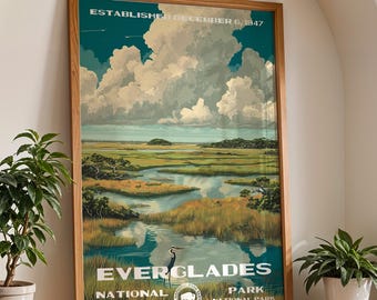 Everglades nationalpark-affisch i WPA-stil, retro väggkonst för resor, vintage naturlandskap heminredning, present till äventyr med vandrare