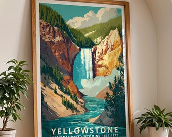 Yellowstone nationalpark poster, retro reseväggkonst (oramad)
