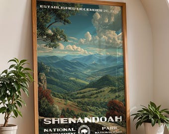 Shenandoah nationalpark-affisch i WPA-stil, retro väggkonst för resor, vintage naturlandskap heminredning, vandrargåva äventyr
