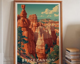 Bryce Canyon National Park Poster, Nature Landscape Wall Art Decor, Retro Travel Framed Canvas Print