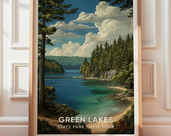 Green Lakes State Park-affisch, vintage-resetryck, väggkonst i New York