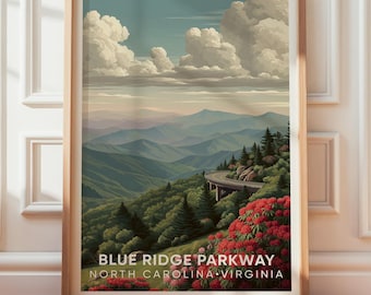 Blue Ridge Parkway vintage reseaffisch, WPA-stil landskapskonst