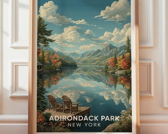 Adirondack Park Vintage Poster, New York Landskap Konsttryck