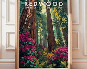 Redwood National Park Poster, Landskapsväggdekor, Retro Resetryck