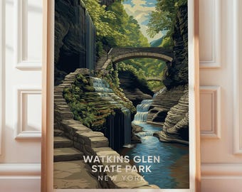 Watkins Glen State Park-affisch, vintageresetryck, naturkonst i New York