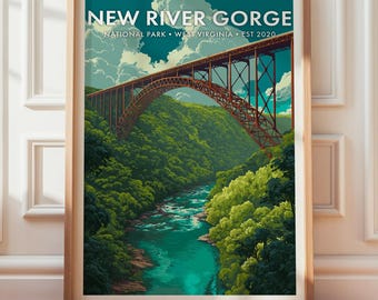 New River Gorge nationalpark, affisch, landskapsväggdekor, retro resetryck