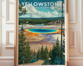 Yellowstone National Park Poster, Landscape Wall Art Decor, Retro Travel Print