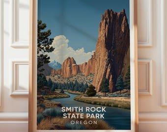 Smith Rock State Park Vintage Poster, Oregon Resetryck