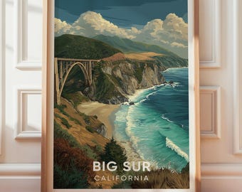Big Sur Kalifornien Vintage Poster, Retro Resetryck