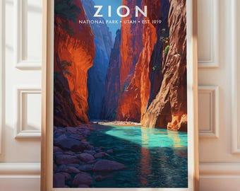 Zion nationalpark poster, landskapsväggdekor, retro resetryck