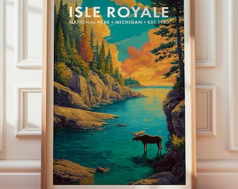Isle Royale nationalpark-affisch, landskapsväggdekor, retro resetryck