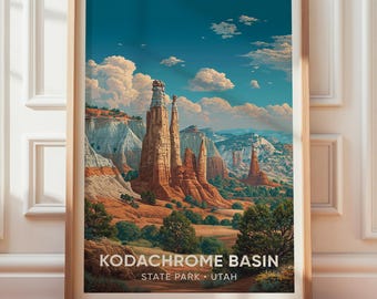 Kodachrome Basin State Park Vintage Travel Poster, Utah Hiking Art