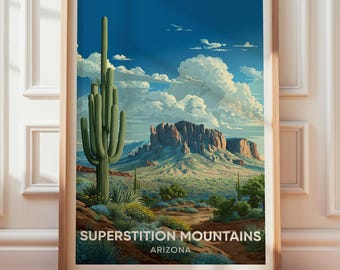 Superstition Mountains Arizona Poster, Vintage Resekonst
