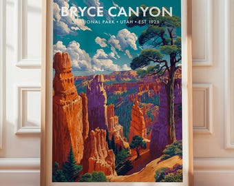 Bryce Canyon National Park Poster, Landscape Wall Art Decor, Retro Travel Print