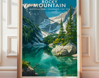 Poster för Rocky Mountain National Park, landskapsväggdekor, retro resetryck